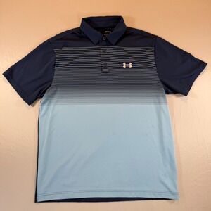 Under Armour Mens Playoff Polo Shirt Navy Light Blue Ombre Striped LG Large